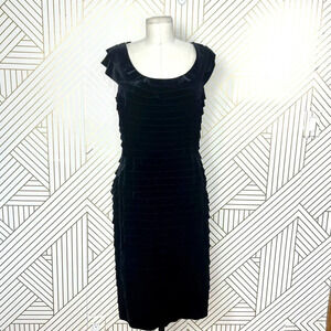 Tadashi Shoji‎ Collection Black Velvet Tiered Layered Cocktail Dress Size Medium
